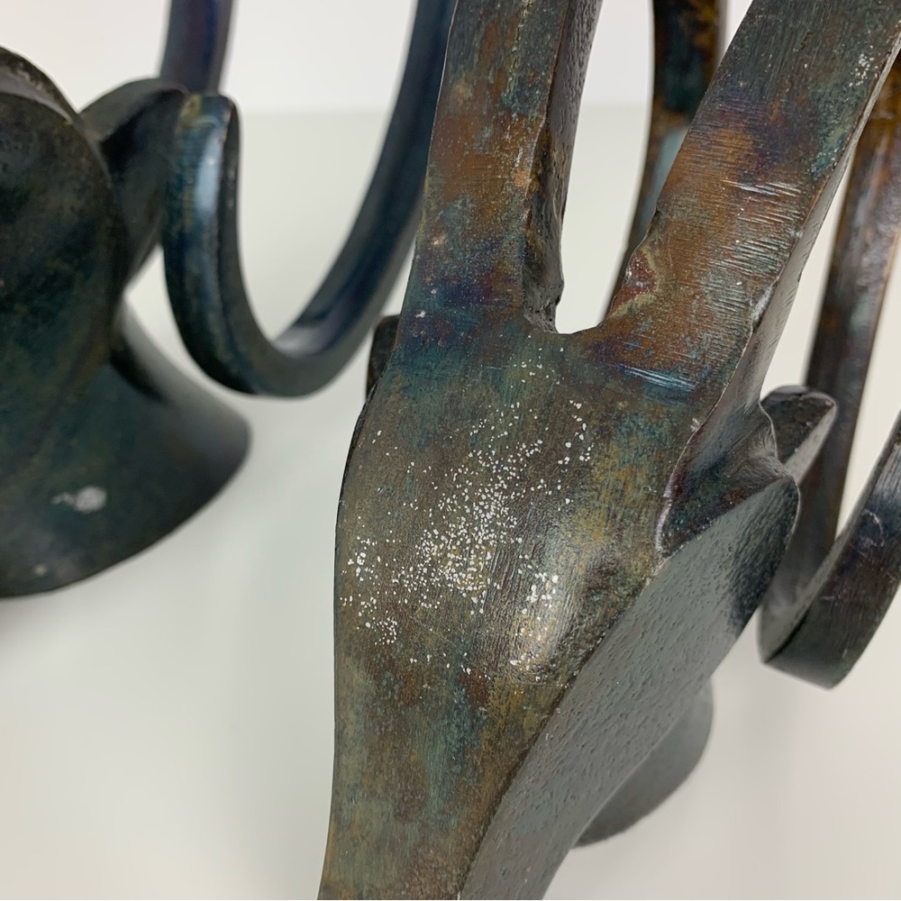 Pair Metal Antilope Ram Head Sculpture Horns Black Vtg Different Size Decor - Picture 16 of 16